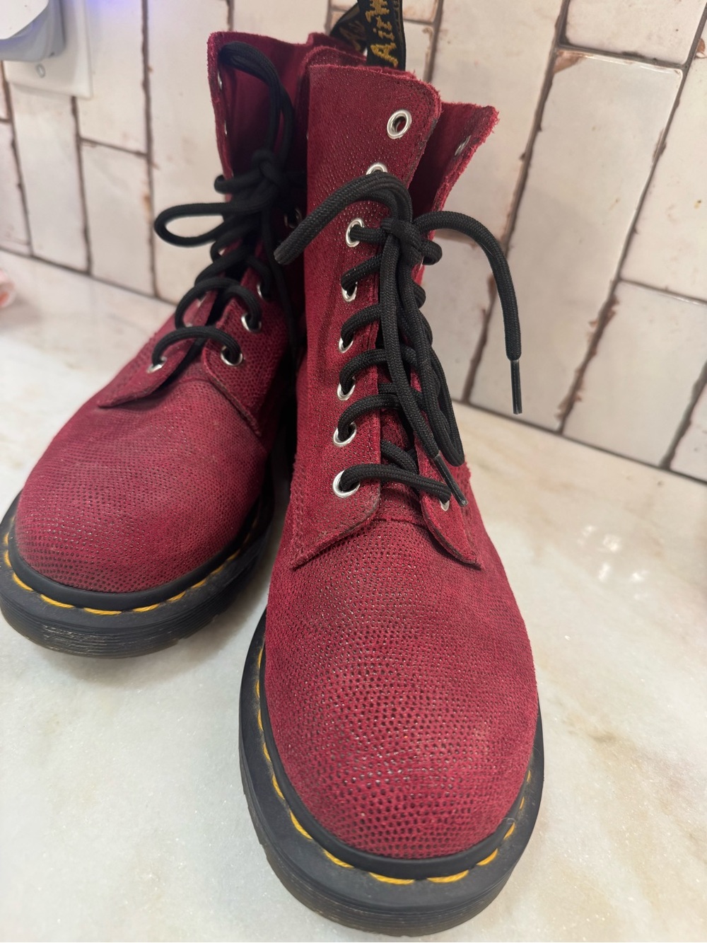 Dr. Martens Red Glitter 8-Eye Lace-Up Combat Boots